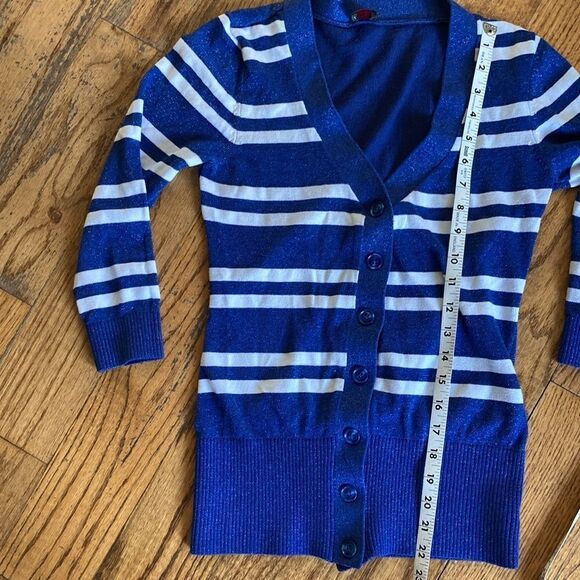 Bebe V-Neck Striped Three Quarter Button Up Three Quarter Sleeve Sweater S - Picture 8 of 10